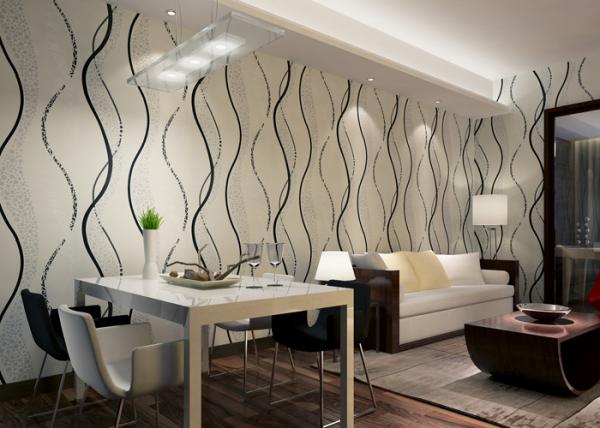 Quality Dining Room PVC Modern Removable Wallpaper With Black Wave Printing for sale